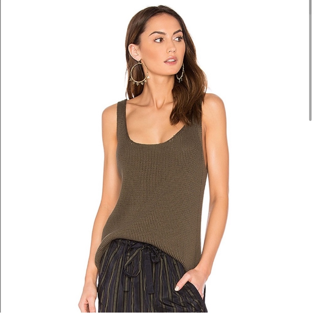 Vince Lattice Stitch Tank in Olive